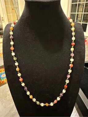 Multicolor Beaded Long Necklace Colorful Square Beads Boho Vintage Style